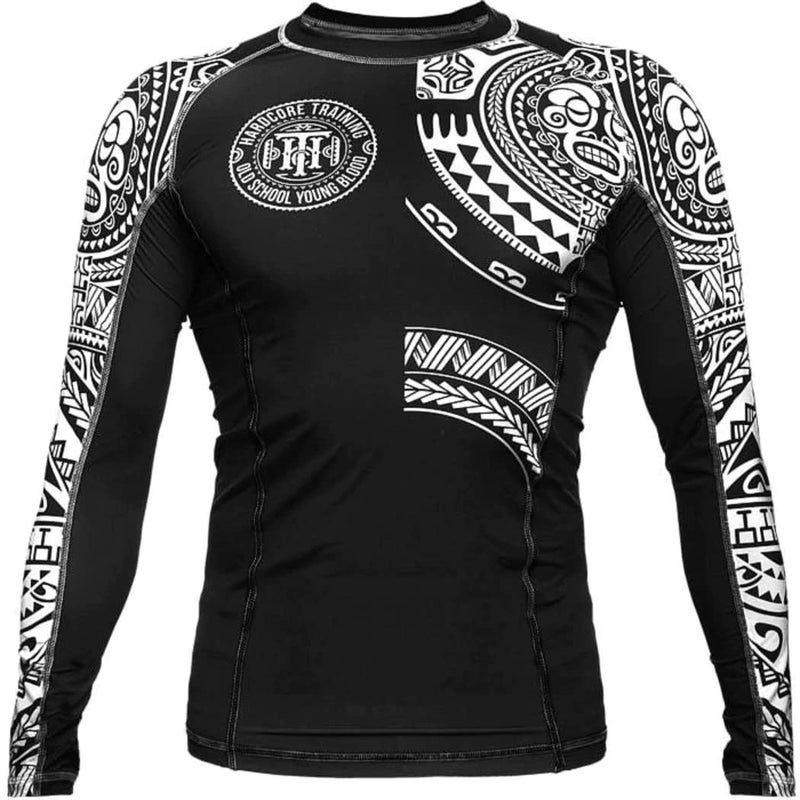 Hardcore Training TA Moko Black Men's Rash Guard Compression Long Sleeve MMA No-Gi Tight BJJ Grappling Base Layer Fitness - Image 1